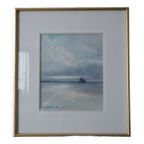 Painting by artist painter Le Mont Saint-Michel, golden frame, 90s, shade of gray