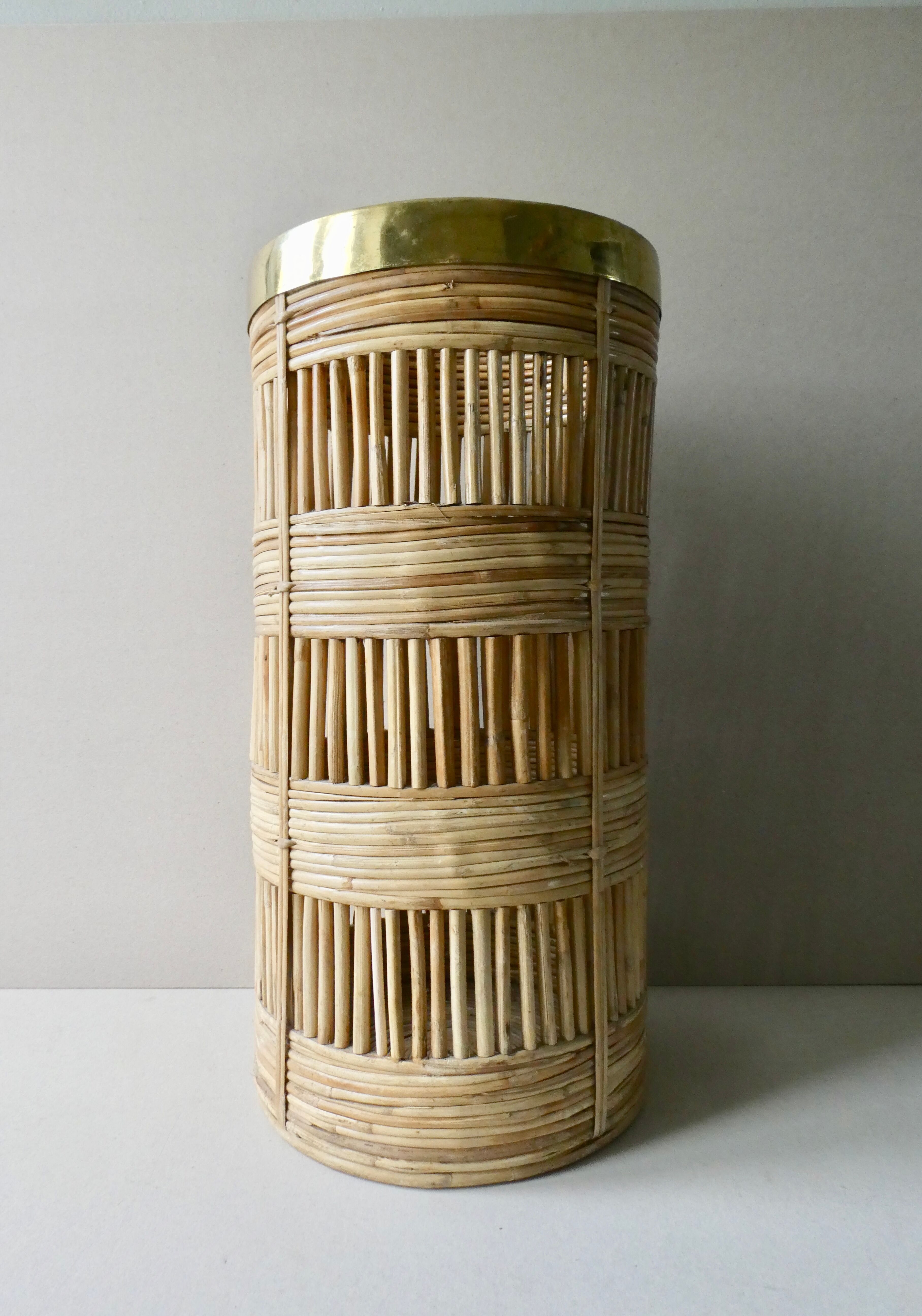 Bamboo and brass umbrella holder, 70s