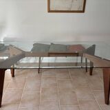 Glass and walnut table