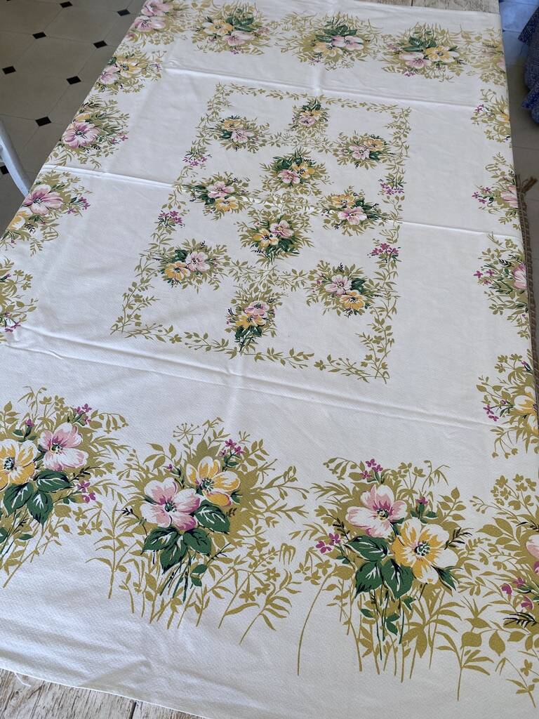 70's floral print damask tablecloth - cotton - 140x140 cm