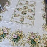 70's floral print damask tablecloth - cotton - 140x140 cm