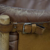 Vintage scandinavian oak & leather 2-seater Safari sofa, 1960s