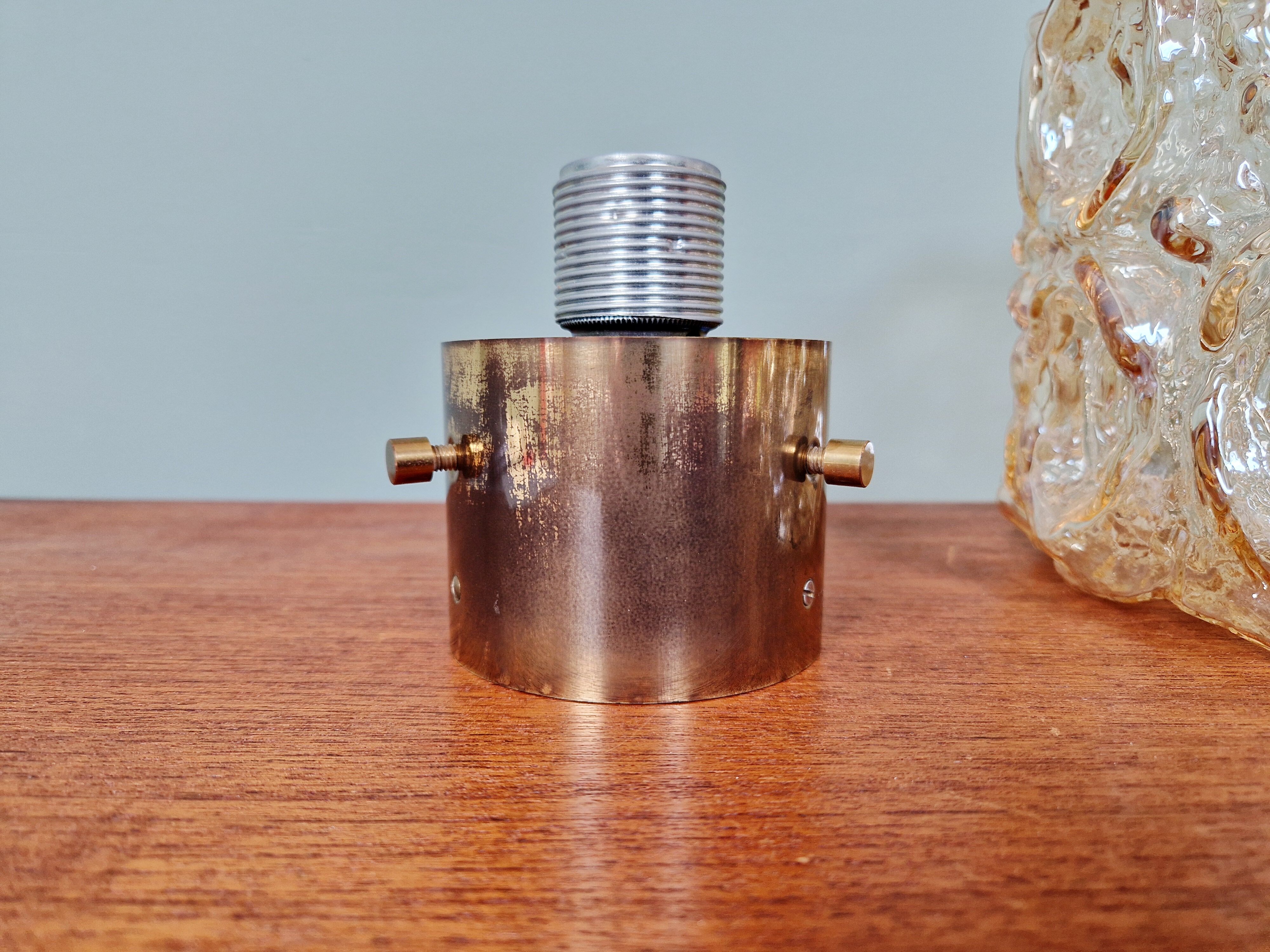 Brass and amber textured glass ceiling light, design by Helena Tynell, Limburg.