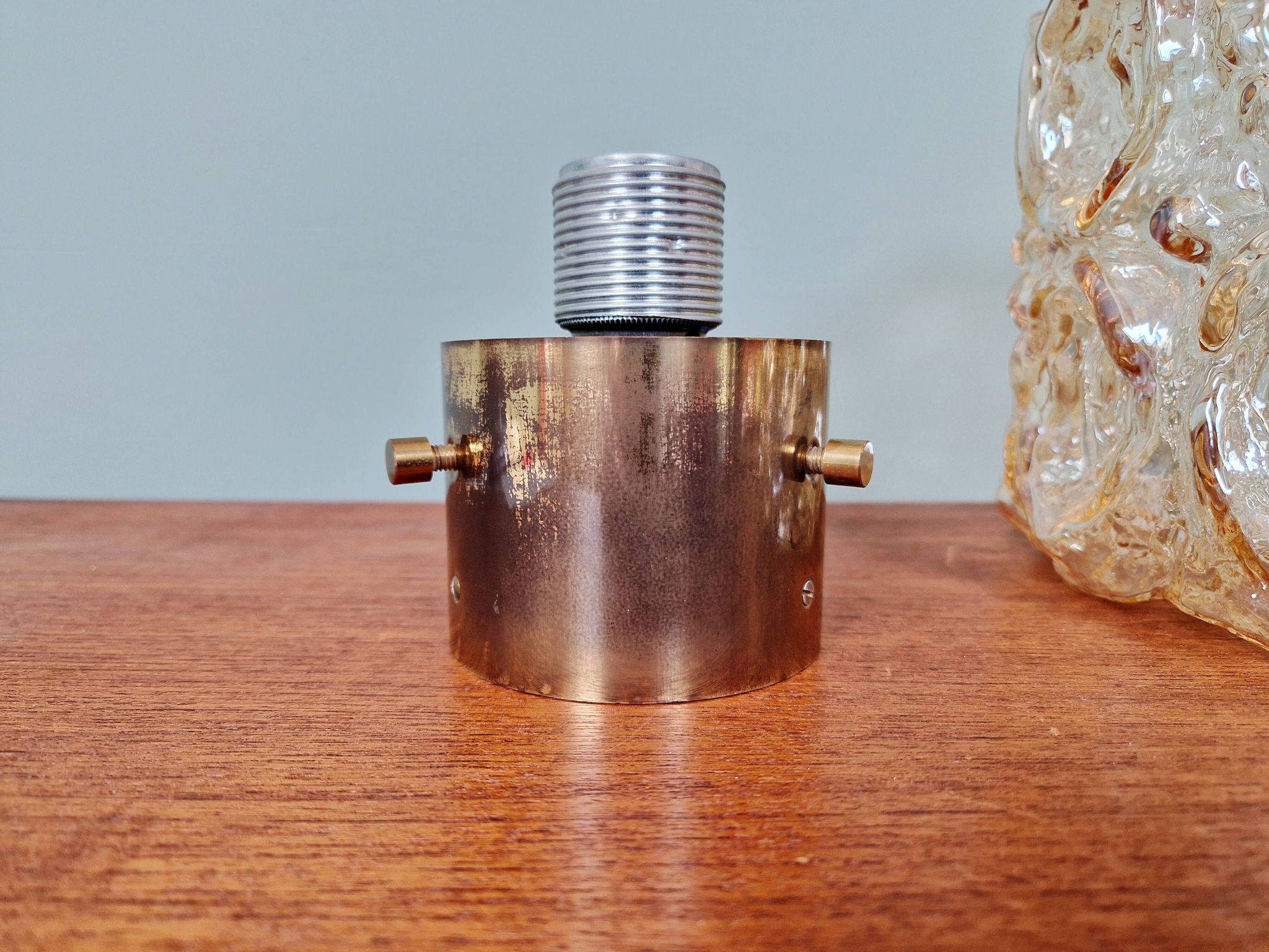 Brass and amber textured glass ceiling light, design by Helena Tynell, Limburg.
