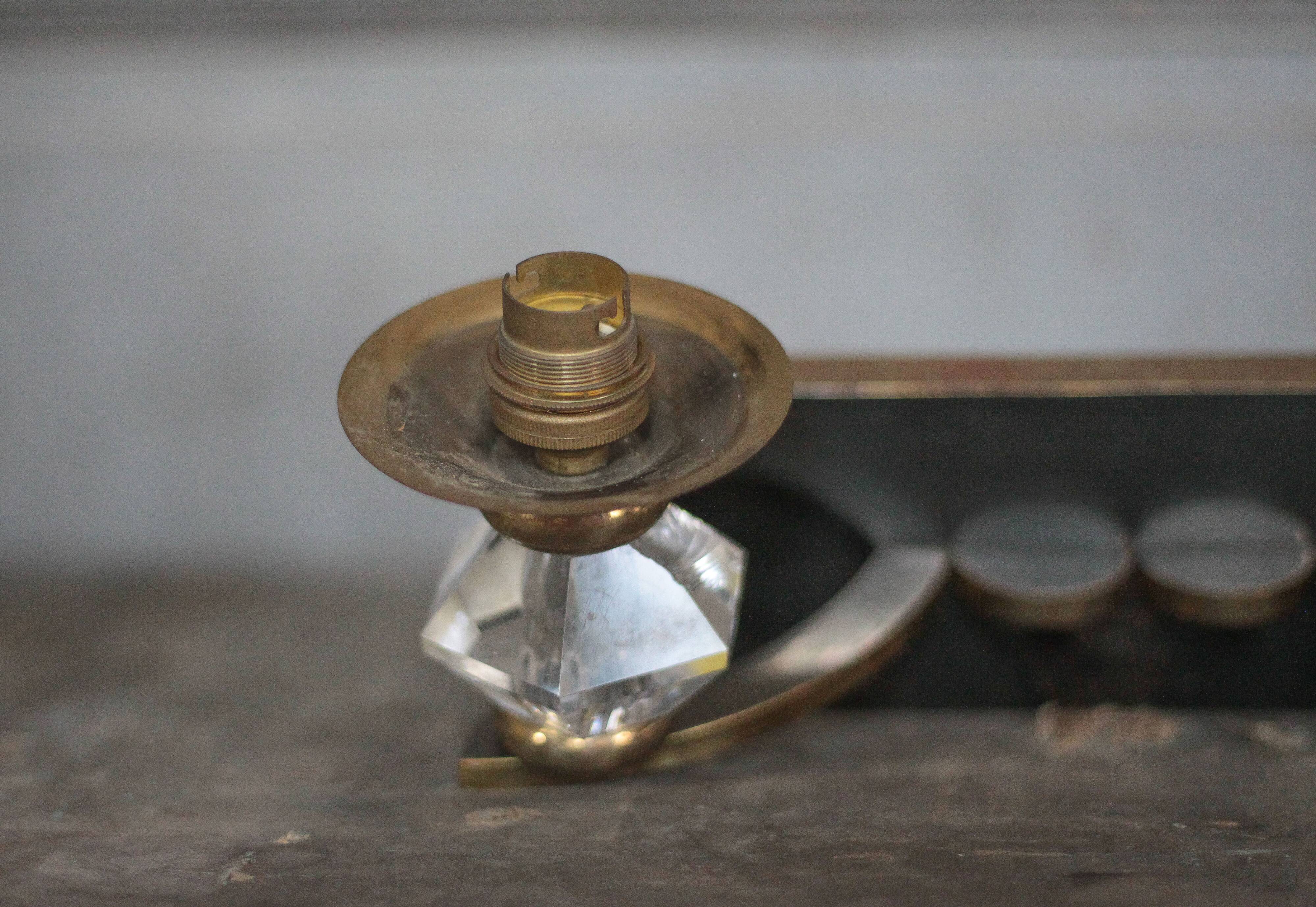 Art Deco wall sconce, brass and Sèvres crystal, light fixture.