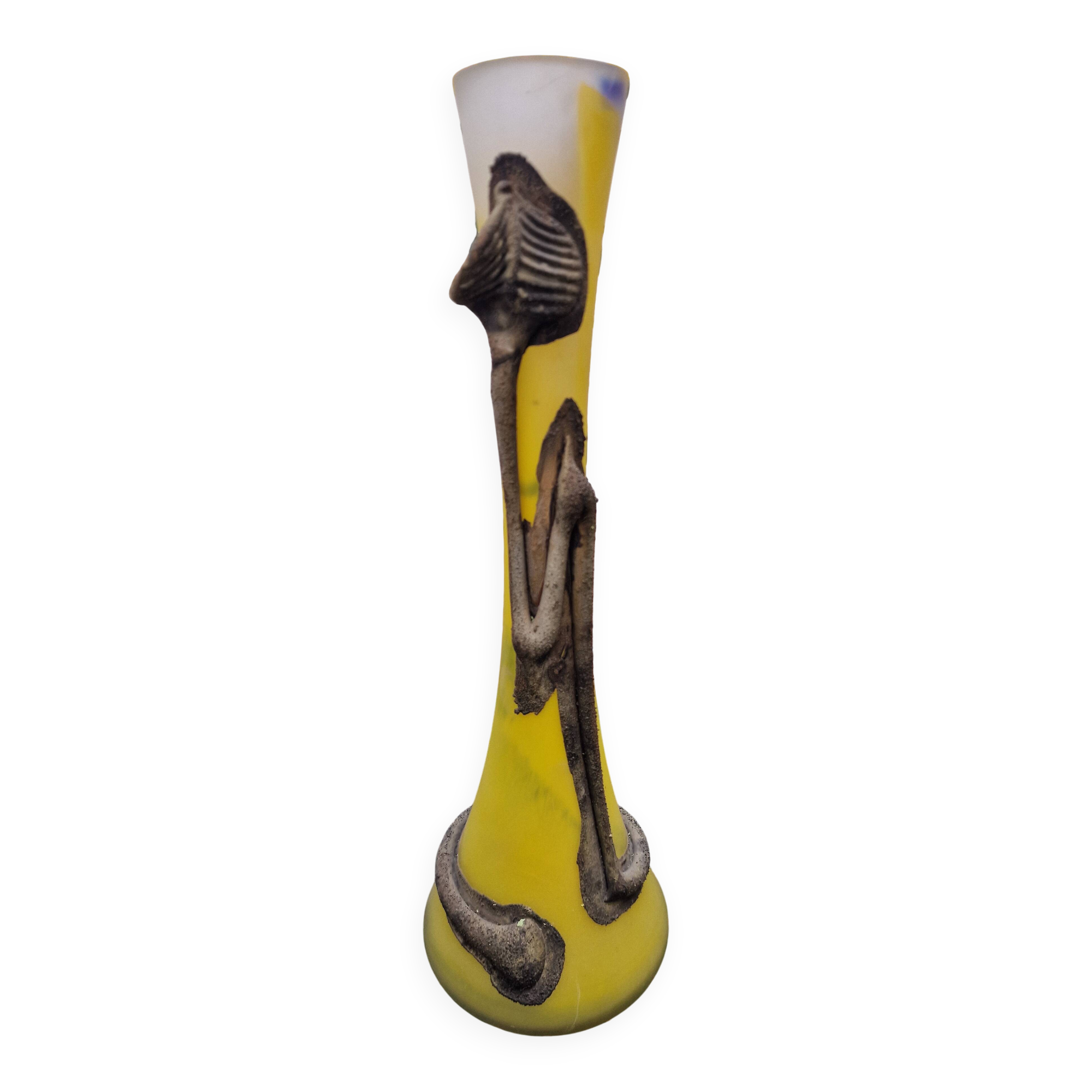 Vase art déco en pâte de verre et fer forgé – Années 1950