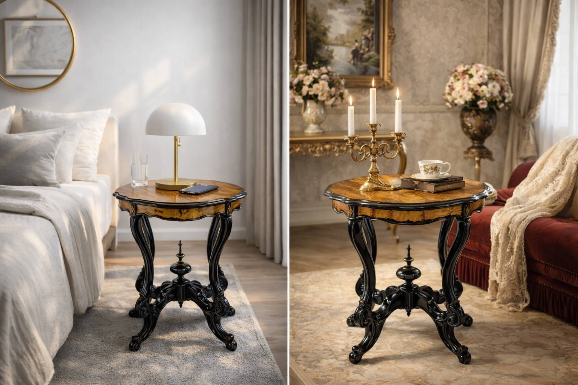 Table d'appoint en noyer ancien avec plateau en placage, années 1890