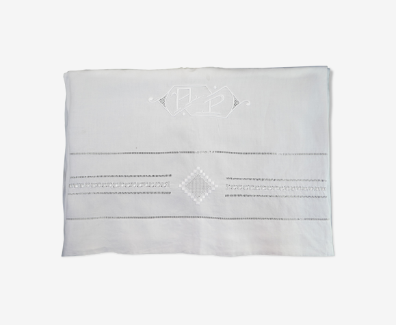Ancien drap en lin 225 x 320 riviere de jours broderie monogramme la