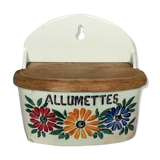 Ceramic matchbox and vintage antique wood dishes Creil Montereau HBCM