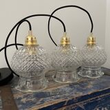 Set of three new electrified chiseled glass suspensions