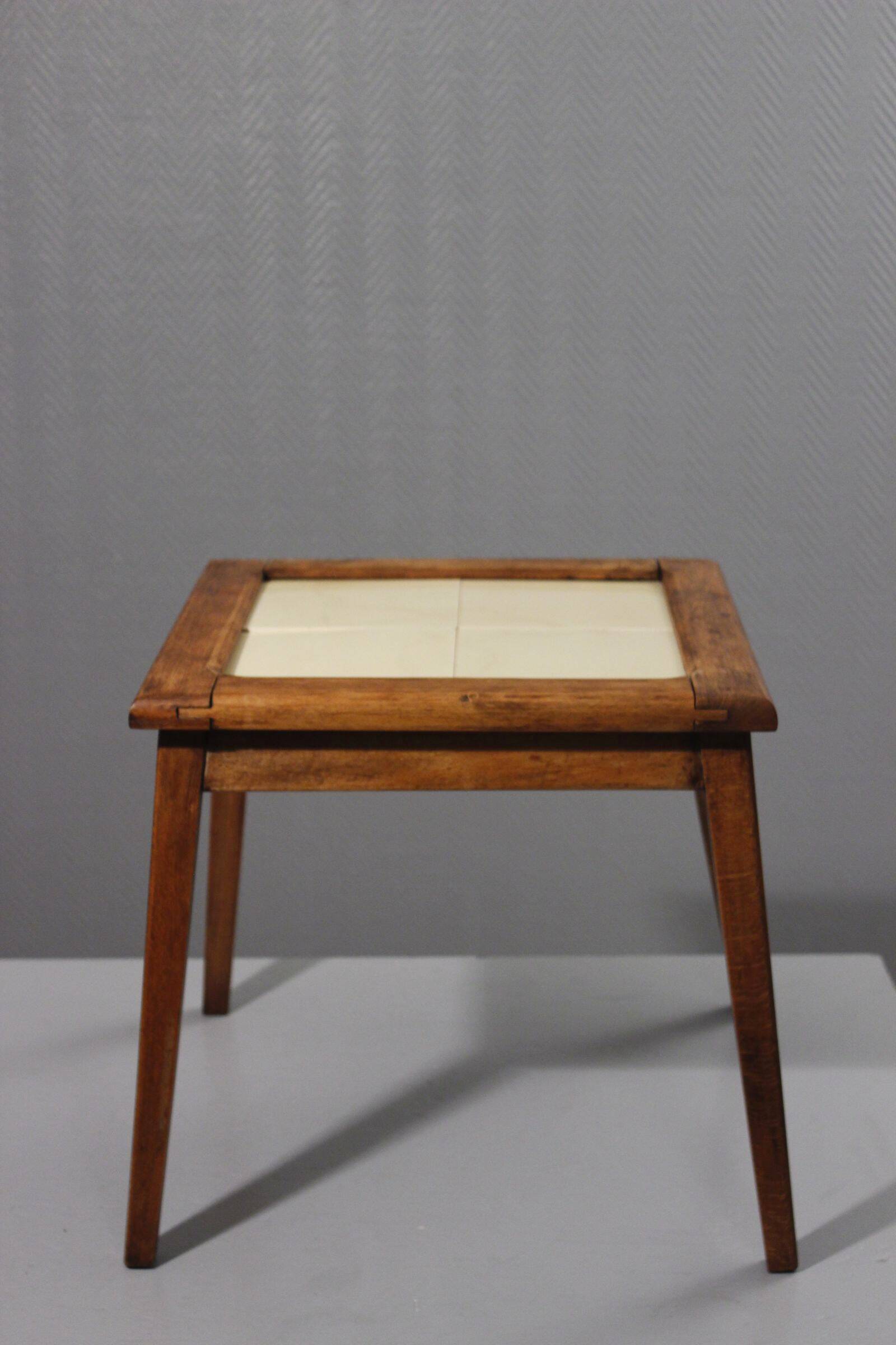 Vintage plant stand side table wood & ceramic 1950s