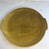 Old dish Gien, drawing chateau chambord in relief and vintage green ceramics