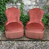 Pair of vintage pink velvet toad armchairs 1960
