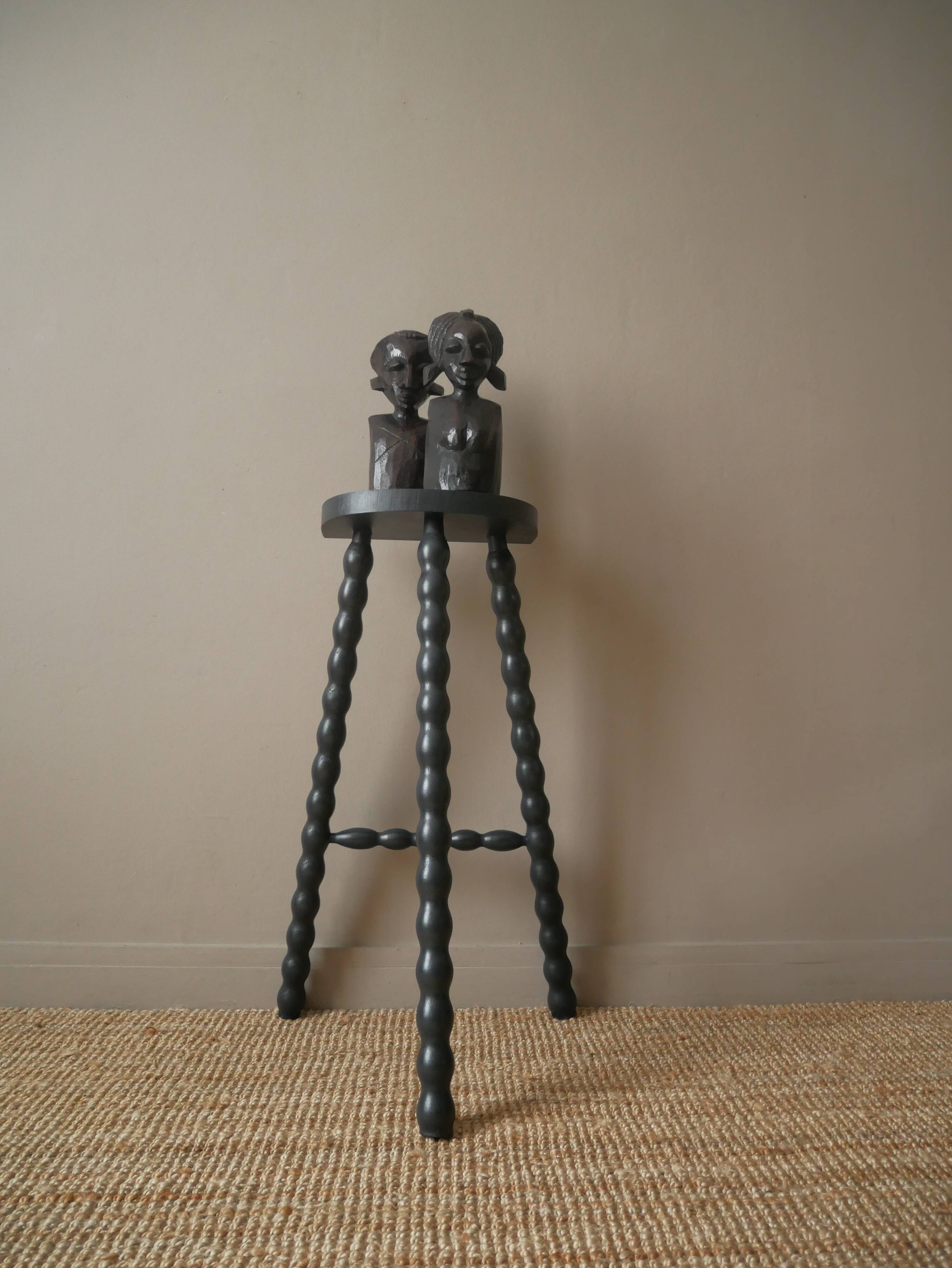 High tripod stool door beaded wooden plant painted black