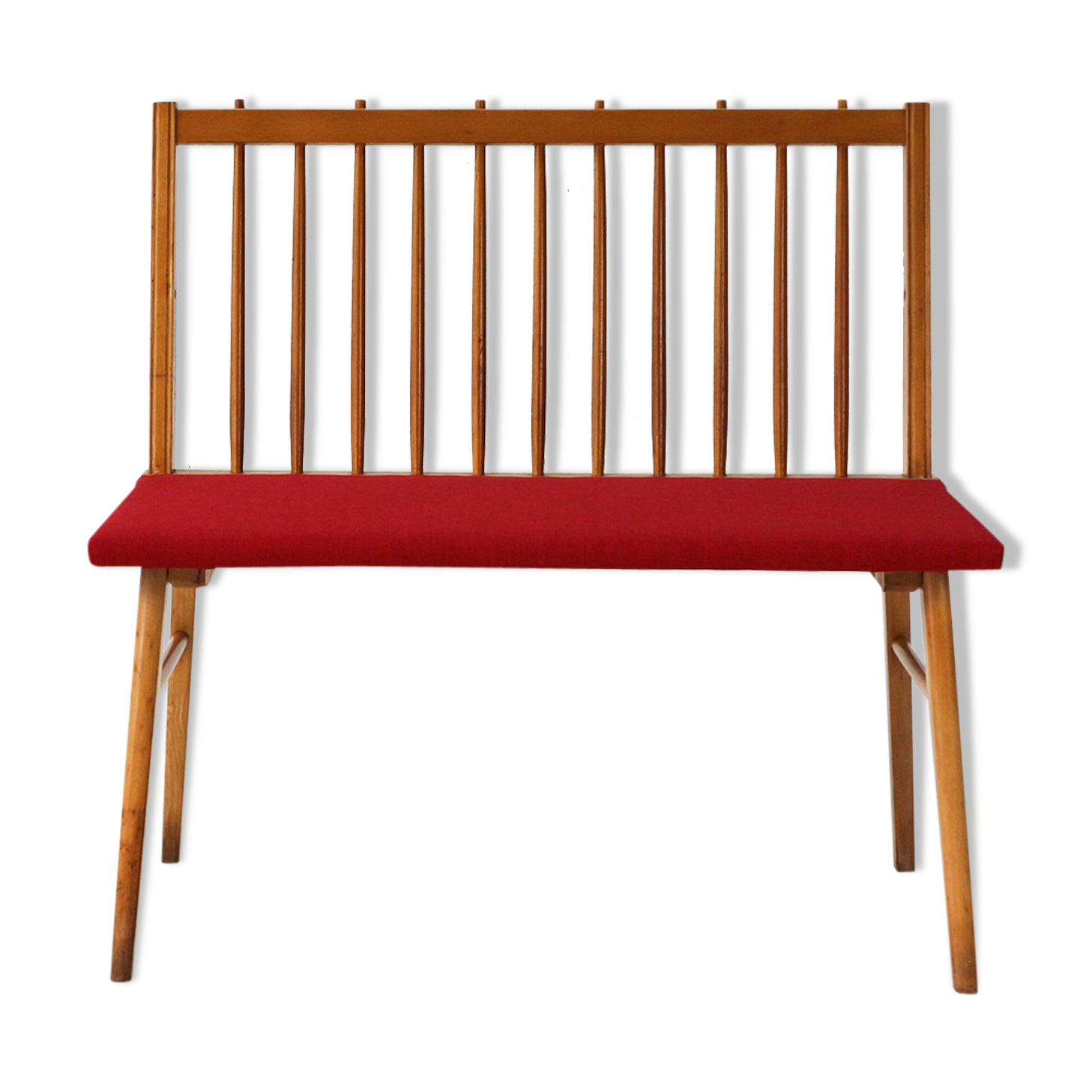 Reupholstered beechwood bench, 1950s
