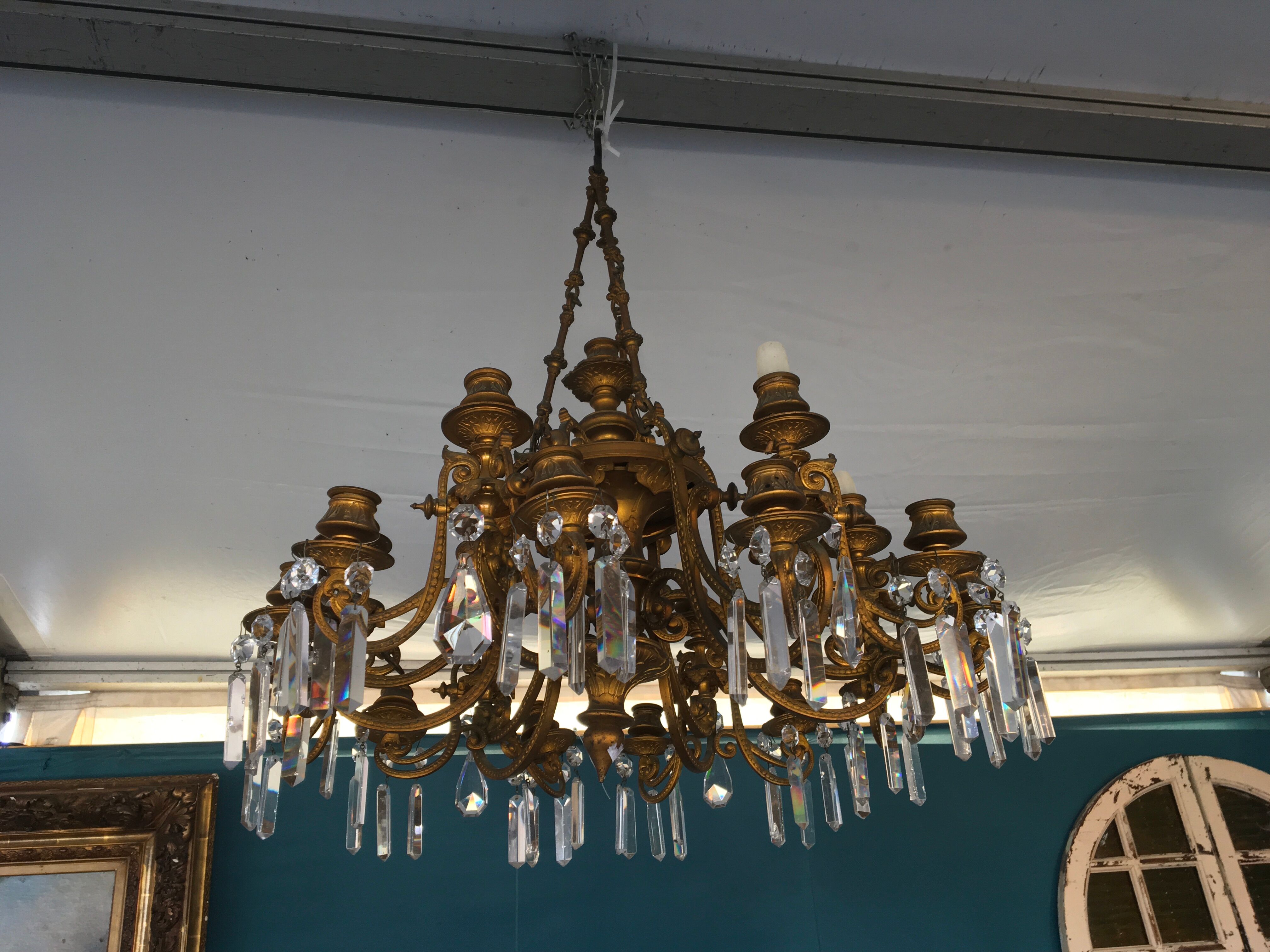 Bronze and crystal chandelier