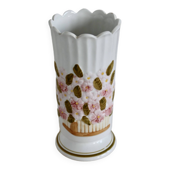 Vintage slip vase with hand-painted floral pattern