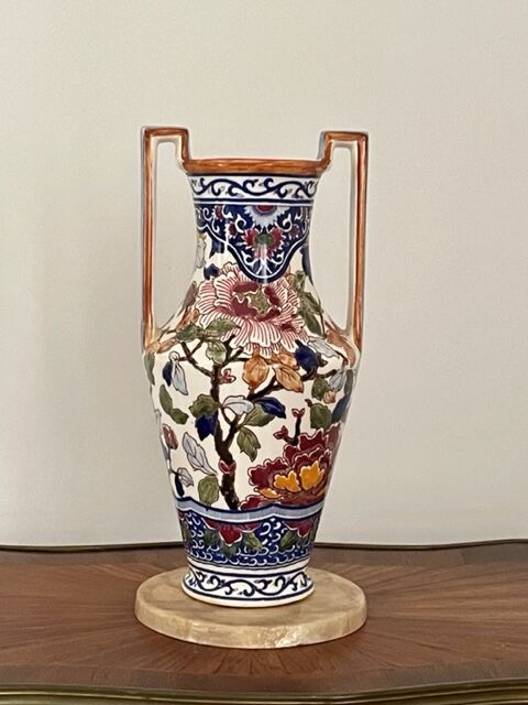 Vase Gien 29 cm "Pivoines", restaurations