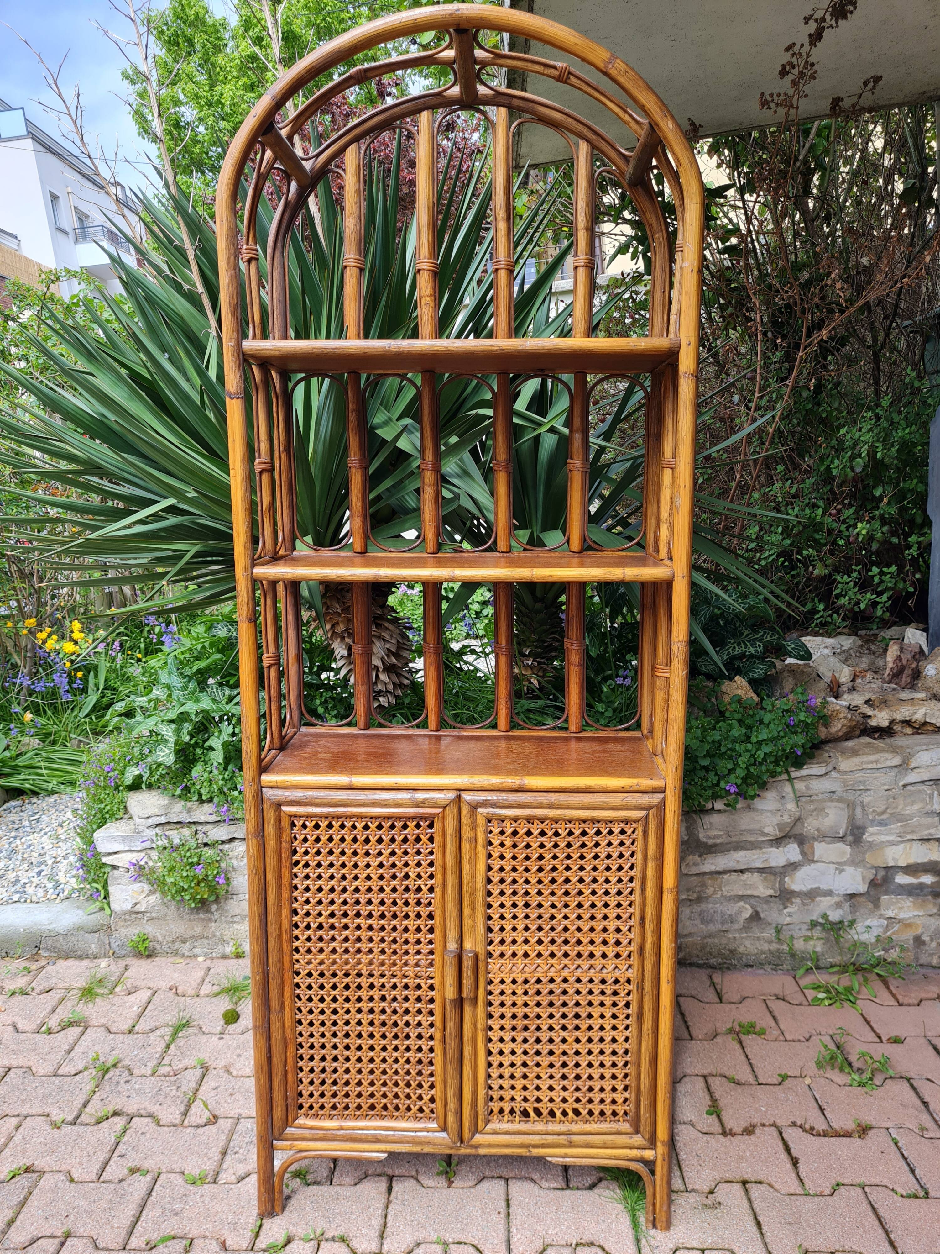 Rattan furniture and canning with vintage shelves
