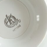 Ancien plat à gâteaux français piédouche art déco bleu&blanc
