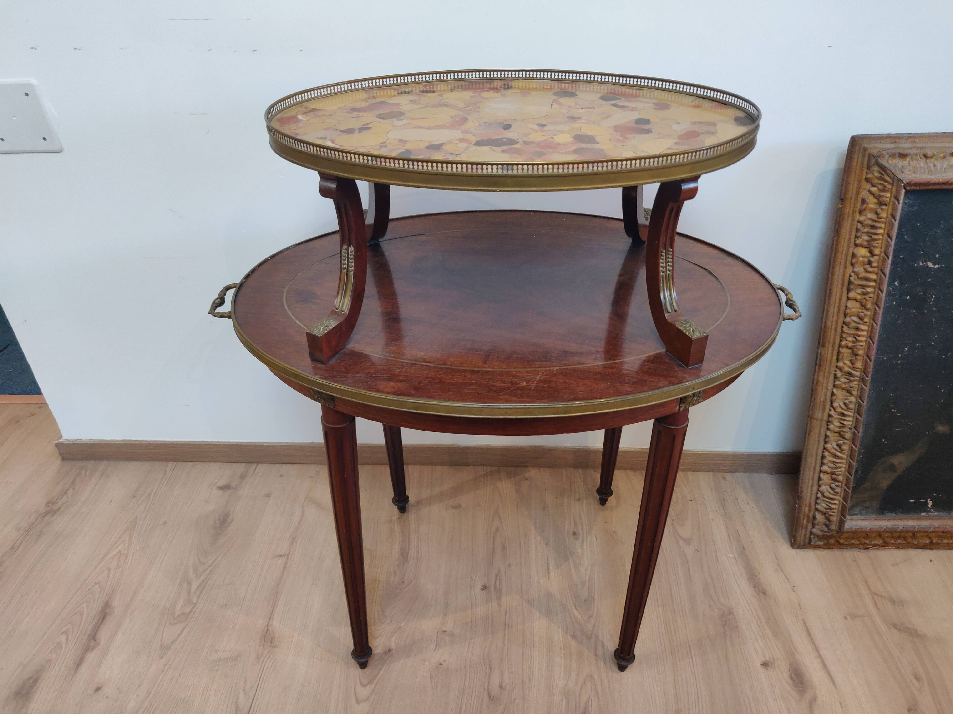 Tea table style louis xvi wood and bronze