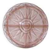 Plat de service à compartiments en verre pressé rose Art Déco
