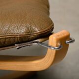 Sigurd Ressell Falcon Chair with Ottoman in brown leather for Vatne Møbler