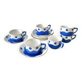 Set of 6 Sarreguemines Digoin earthenware coffee cups with art deco polka dots, 1930s