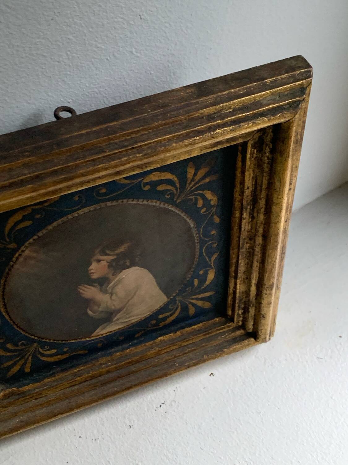 Old golden frame Little Samuel in prayer