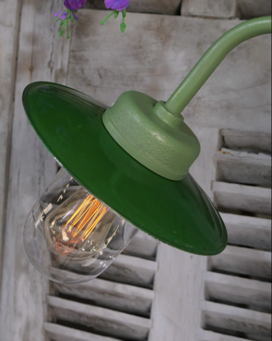 Green gooseneck courtyard wall lamp