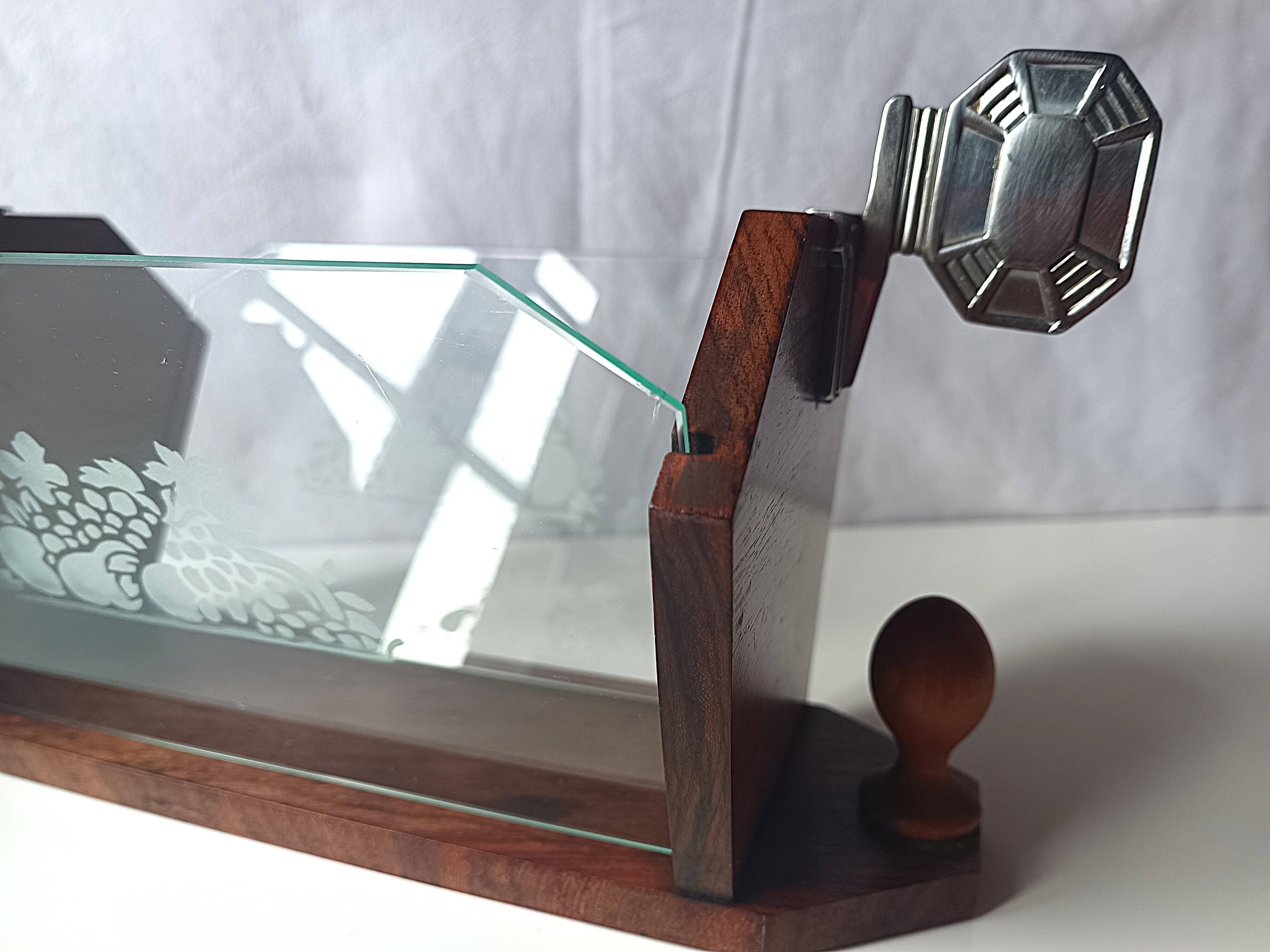 Vintage Art Deco magazine rack wood glass engraved storage furniture