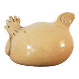 Poulet en céramique fait main, pièce de poterie d'atelier signée, coq jaune doux