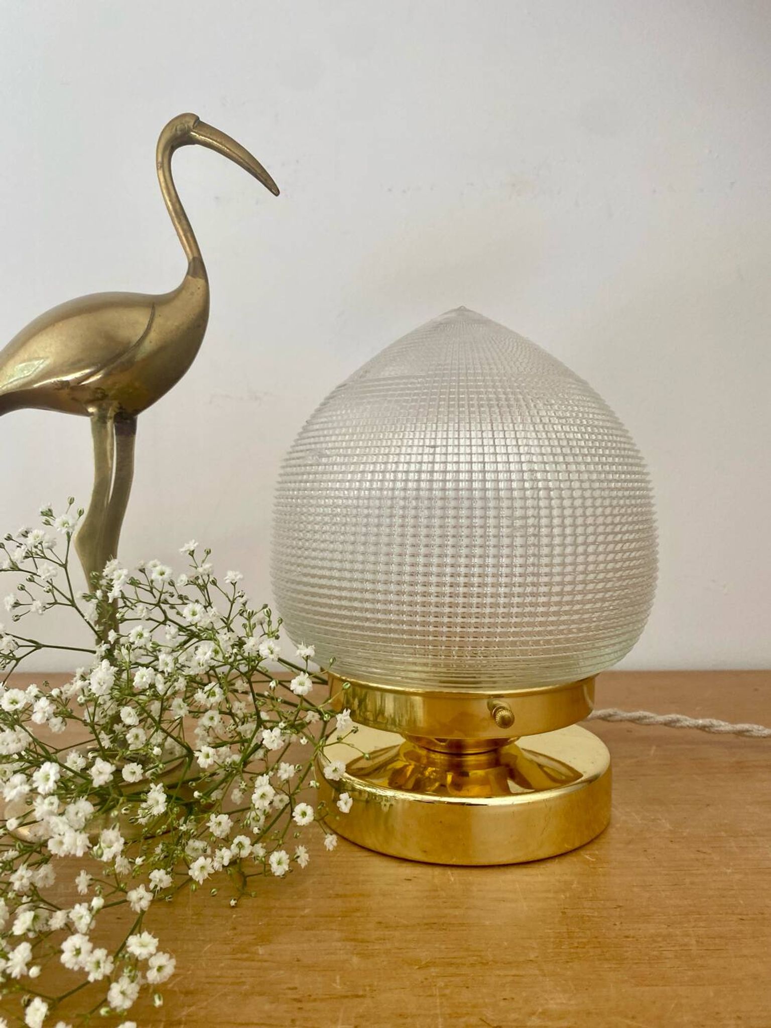 Vintage globe table lamp in holophane glass