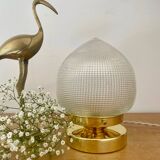 Lampe à poser globe vintage en verre holophane