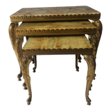 Heavy Onyx Marble Nesting Brass Tables