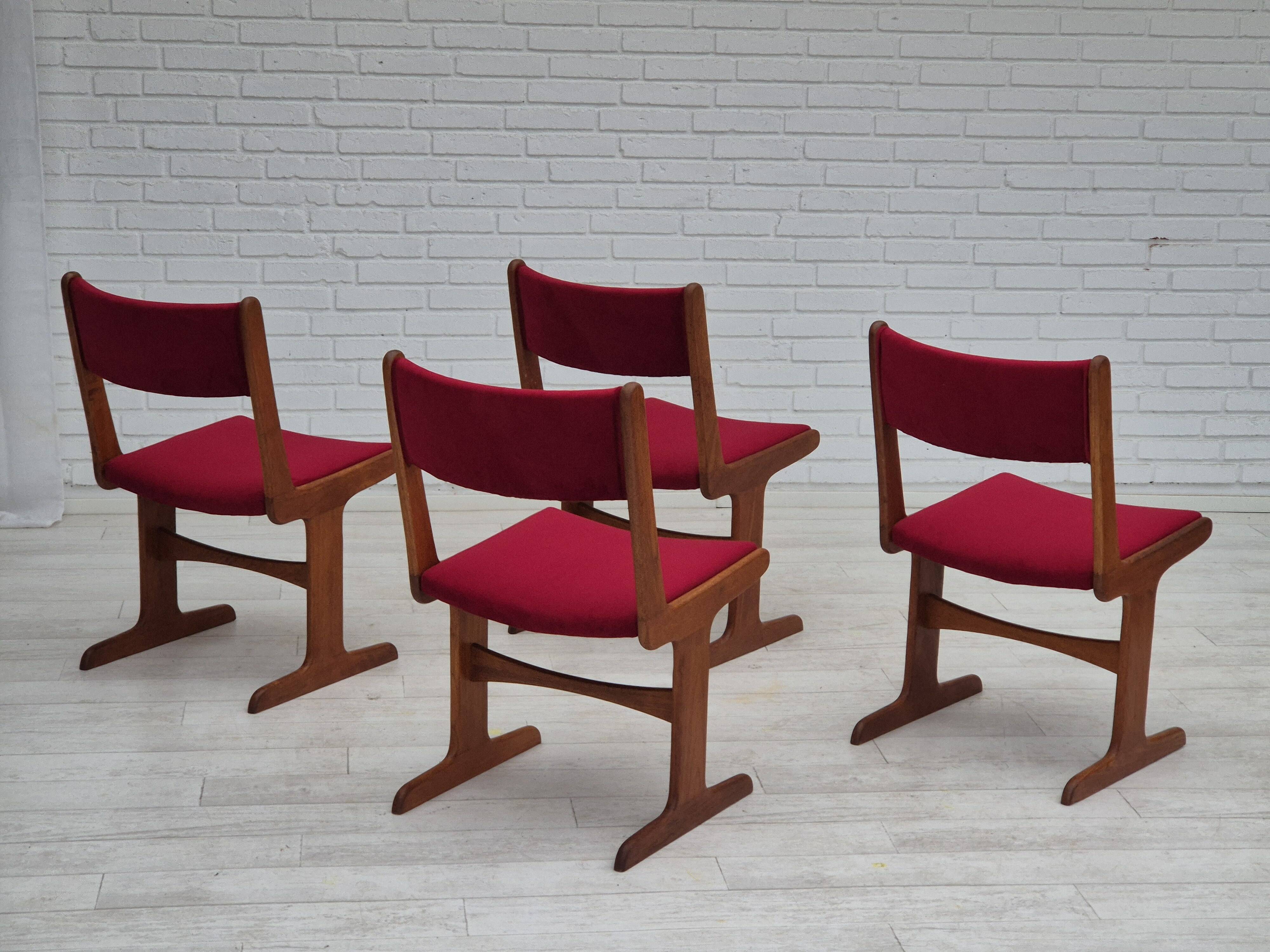 1970s, set of 4 reupholstered Danish chairs, Farsø Møbelfabrik, teak wood, furniture velour.