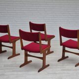 1970s, set of 4 reupholstered Danish chairs, Farsø Møbelfabrik, teak wood, furniture velour.