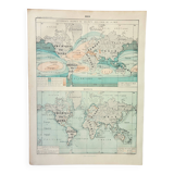 Old engraving 1898, Tides and salinities, map • Lithograph, Original plate