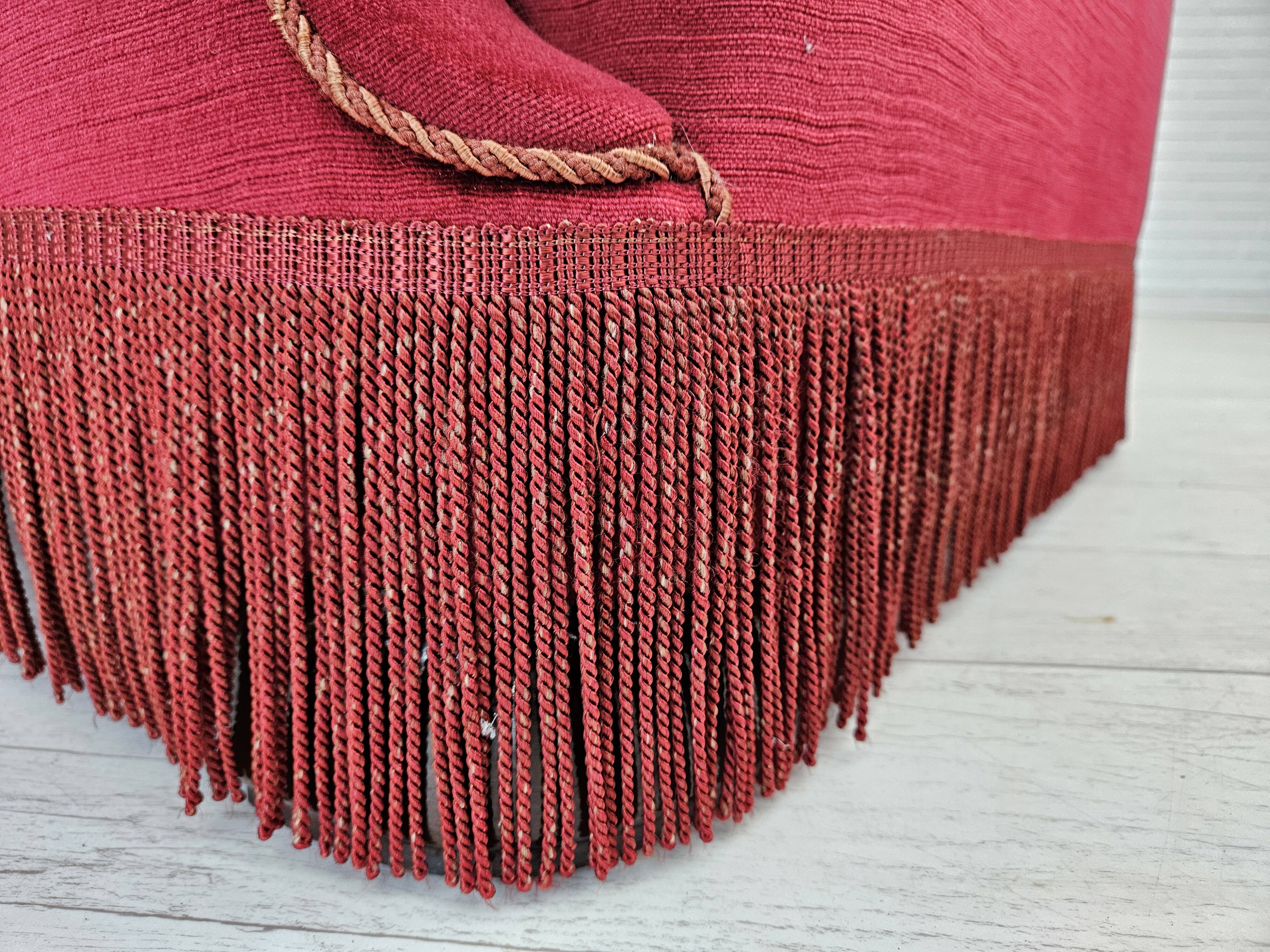 1960s, Danish relax armchair, original condition, red furniture velour.