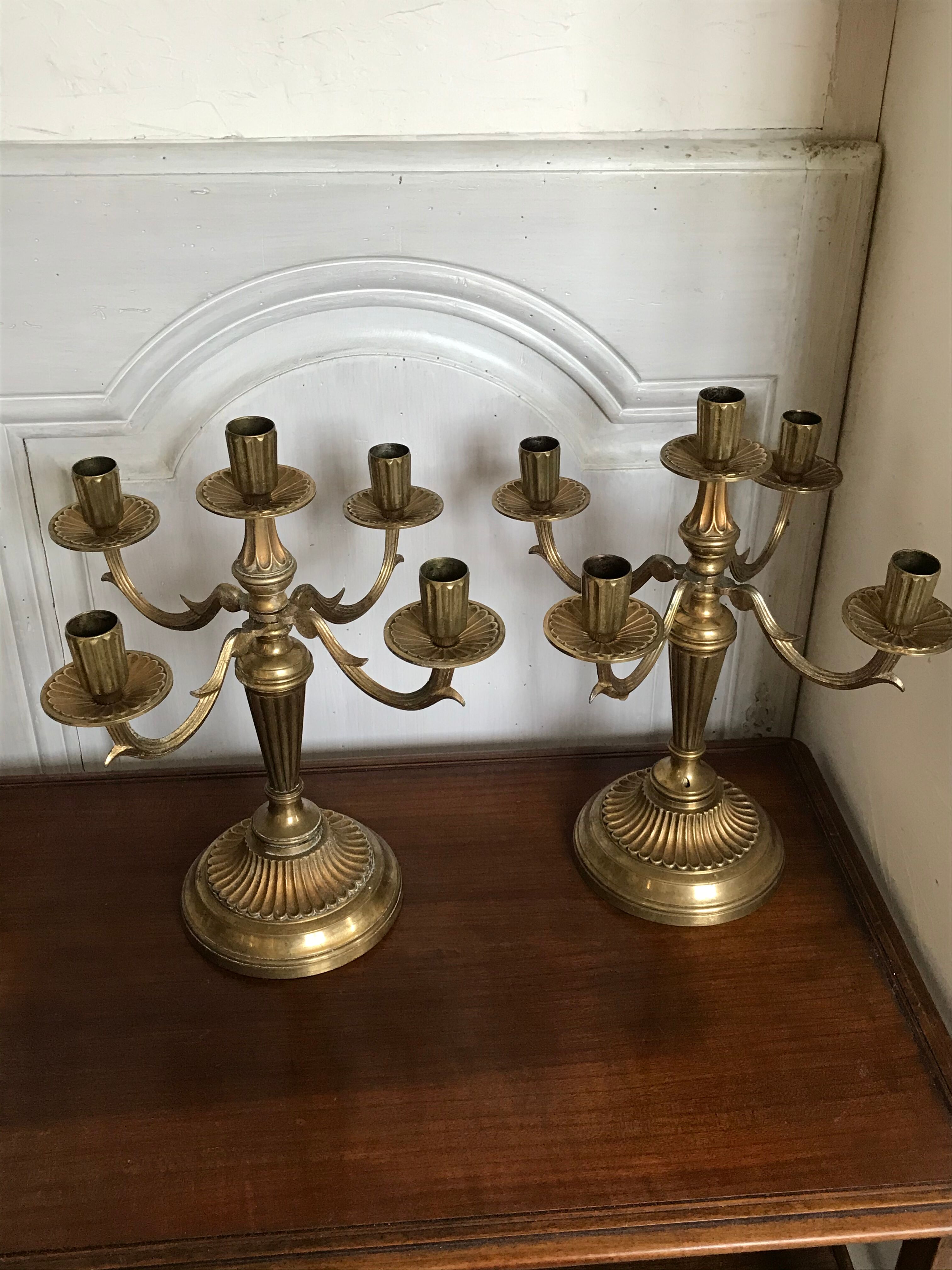 Pair of golden brass candlesticks