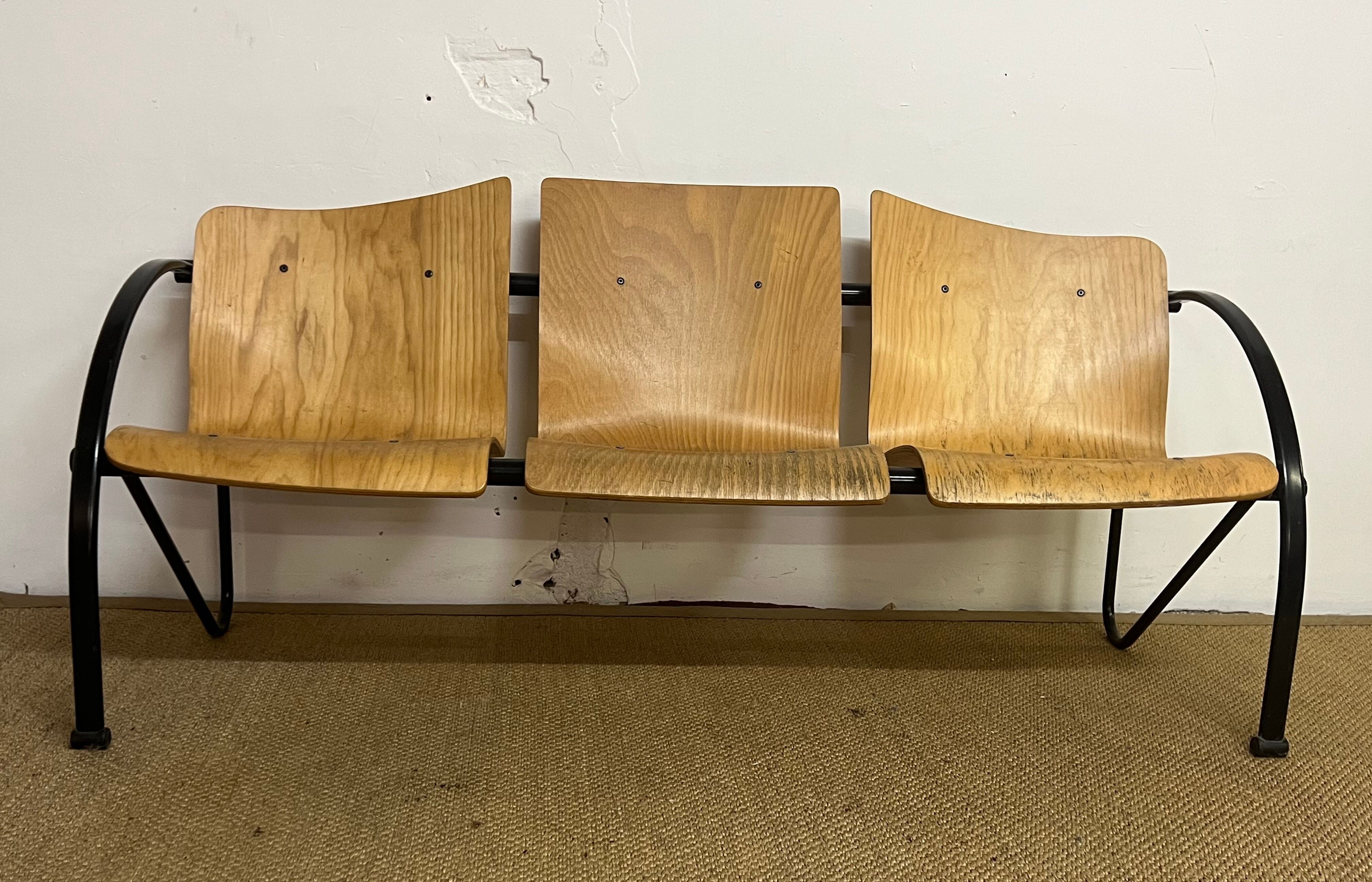 3-seater bench wood and metal