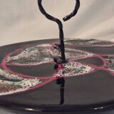 Cheese platter Vallauris glazed ceramic black red A035