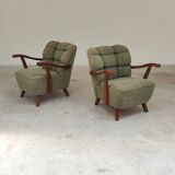 Pair of green Halabala armchairs by Druzba Bratislava B-609 year 59