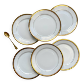 6 Petites assiettes vintage en porcelaine de Limoges blanche dorées