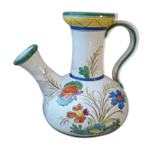 Pitcher carafe chevrette in terracotta enamelled with flowers italian crafts numbered