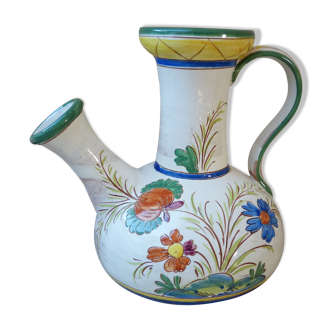 Pitcher carafe chevrette in terracotta enamelled with flowers italian crafts numbered
