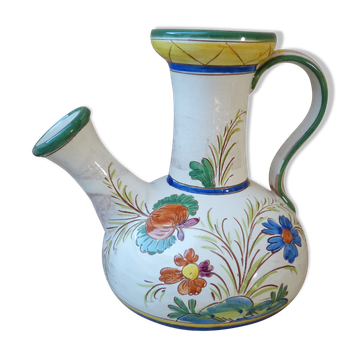 Pichet carafe chevrette en terre cuite émaillée de fleurs artisanat italien numéroté