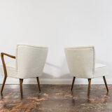 Pair of white cream boucle cocktail chairs, 1950s