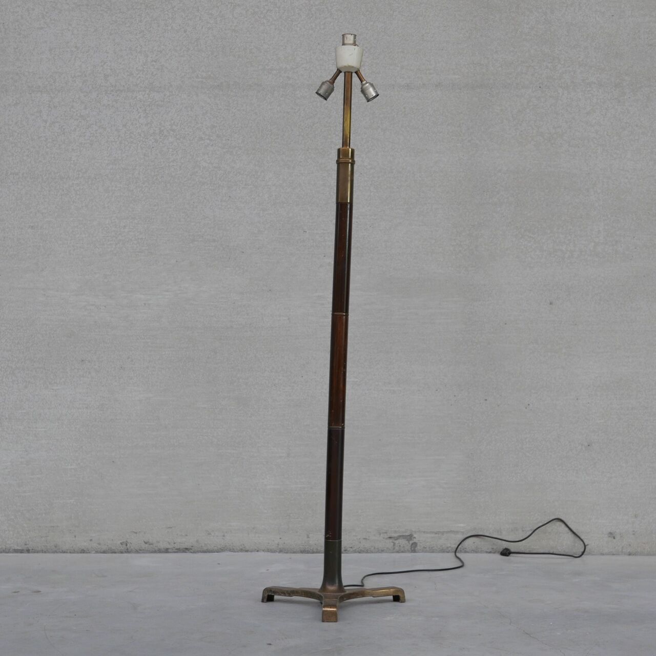 Mid-Century Brass and Wood Floor Lamp