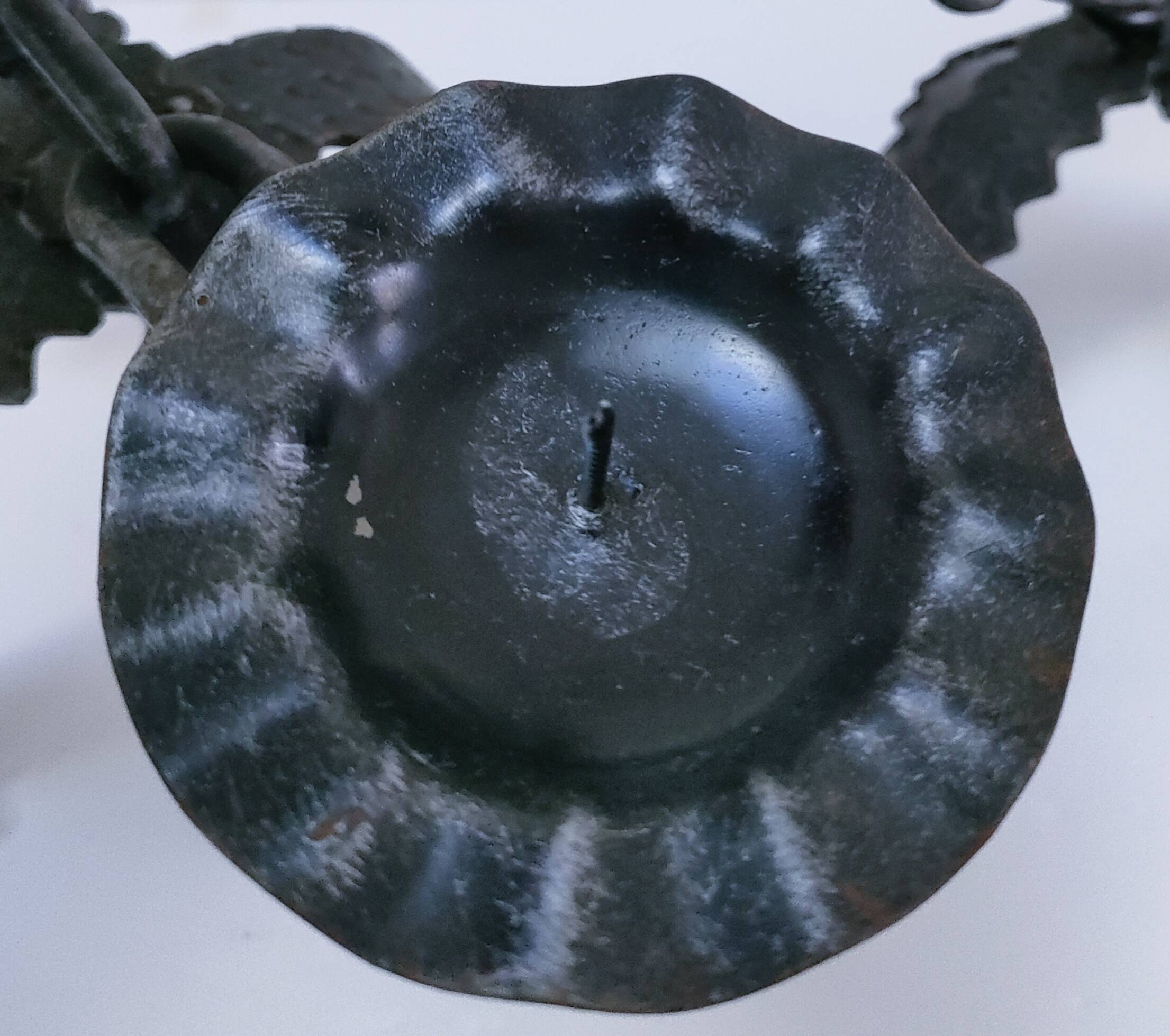 Pair of brutalist 60s metal chain candle holders